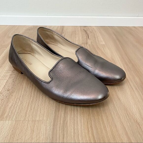 Coach Shoes - Coach Carrie Metallic Leather Pewter Loafers